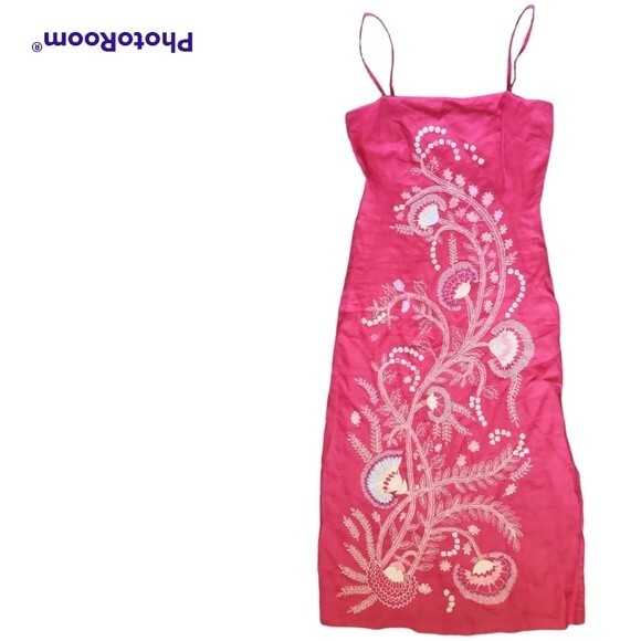 French Connection Pink Embroidered & Beaded Linen[Looking] Midi Dress - 2 - Picture 3 of 13